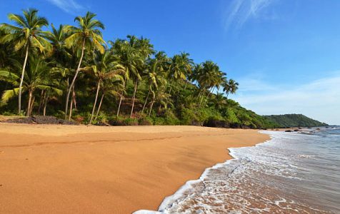 Photo beautiful landscape of palm trees and clouds at Goa in Indiaocean beach with island and palm trees